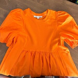 English Factory Orange Solid Dress NWOT Pockets Puffy Short Sleeves Sz Small